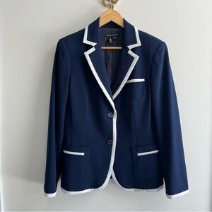 Peace of Cloth $312 Navy Blue White Contrast Trim Blazer Tailored Jacket 10